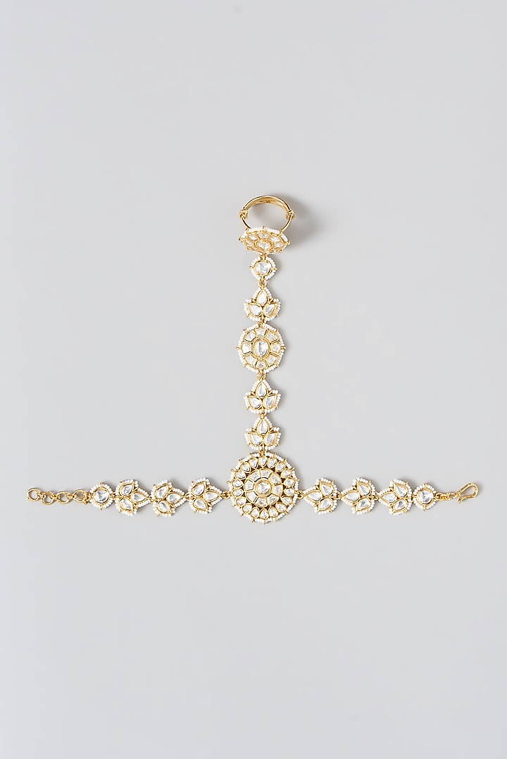 Gold Finish Kundan Polki Hathphools (Set of 2) by Zevar by Geeta at Pernia's Pop Up Shop