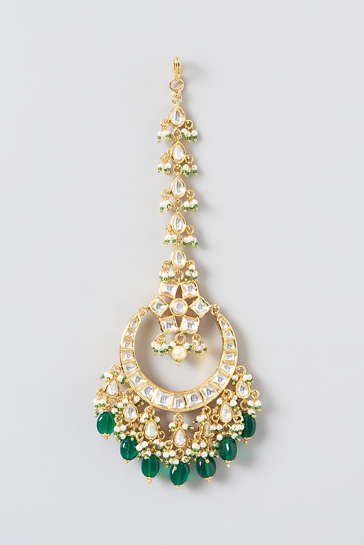 Gold Finish Kundan Polki & Pearl Necklace Set by Zevar by Geeta at Pernia's Pop Up Shop