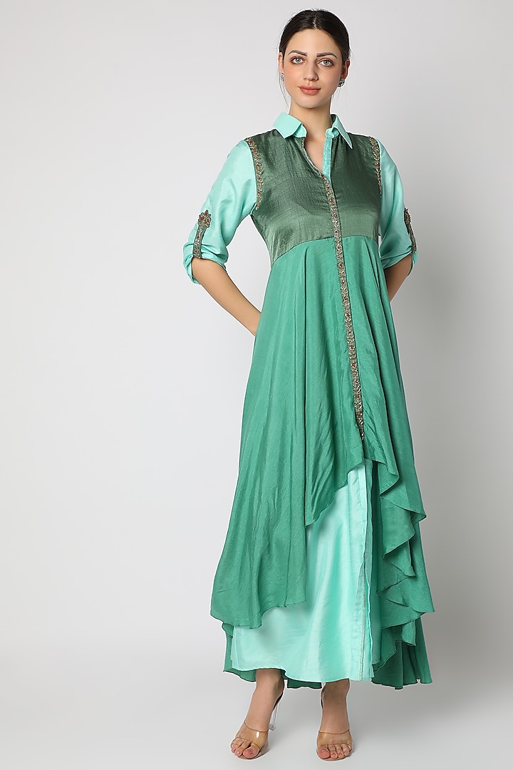 Mint Green Embroidered Tunic by zeel doshi thakkar at Pernia's Pop Up Shop