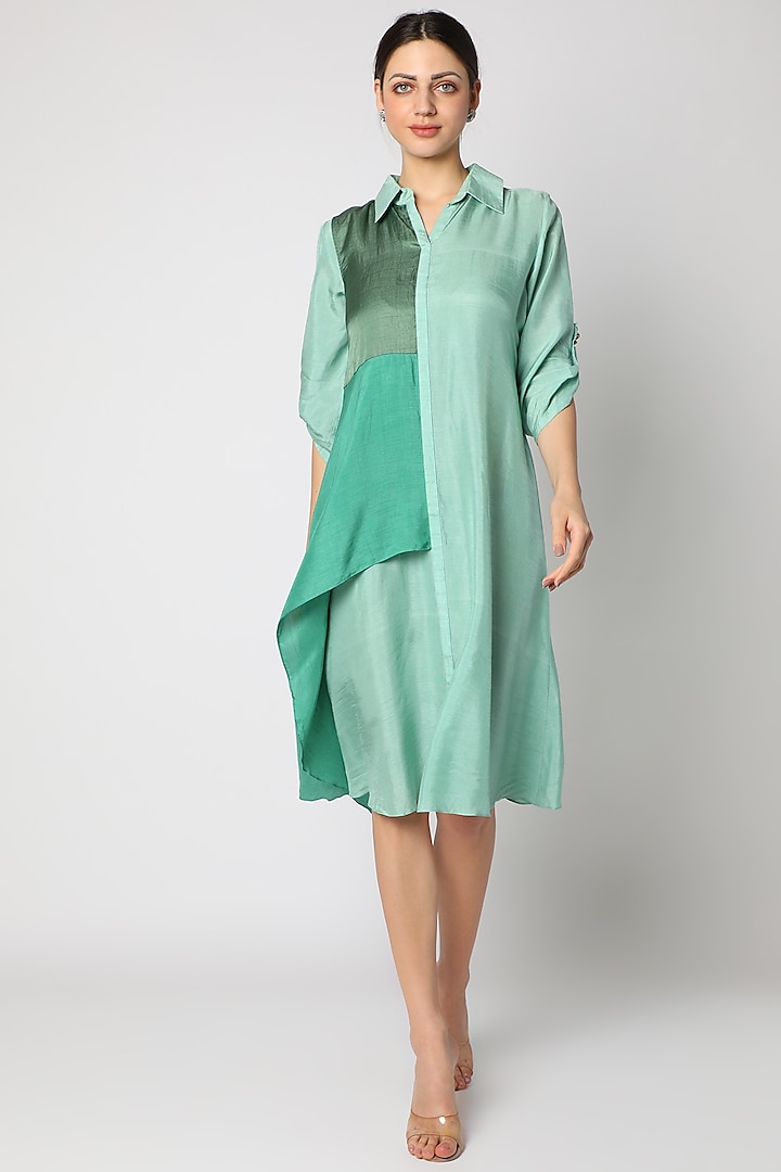 Mint Green Embroidered Summer Shirt Dress by zeel doshi thakkar at Pernia's Pop Up Shop