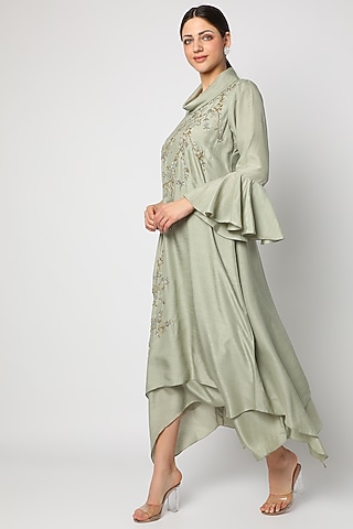 Greyish Green Zardosi Embroidered Tunic by zeel doshi thakkar