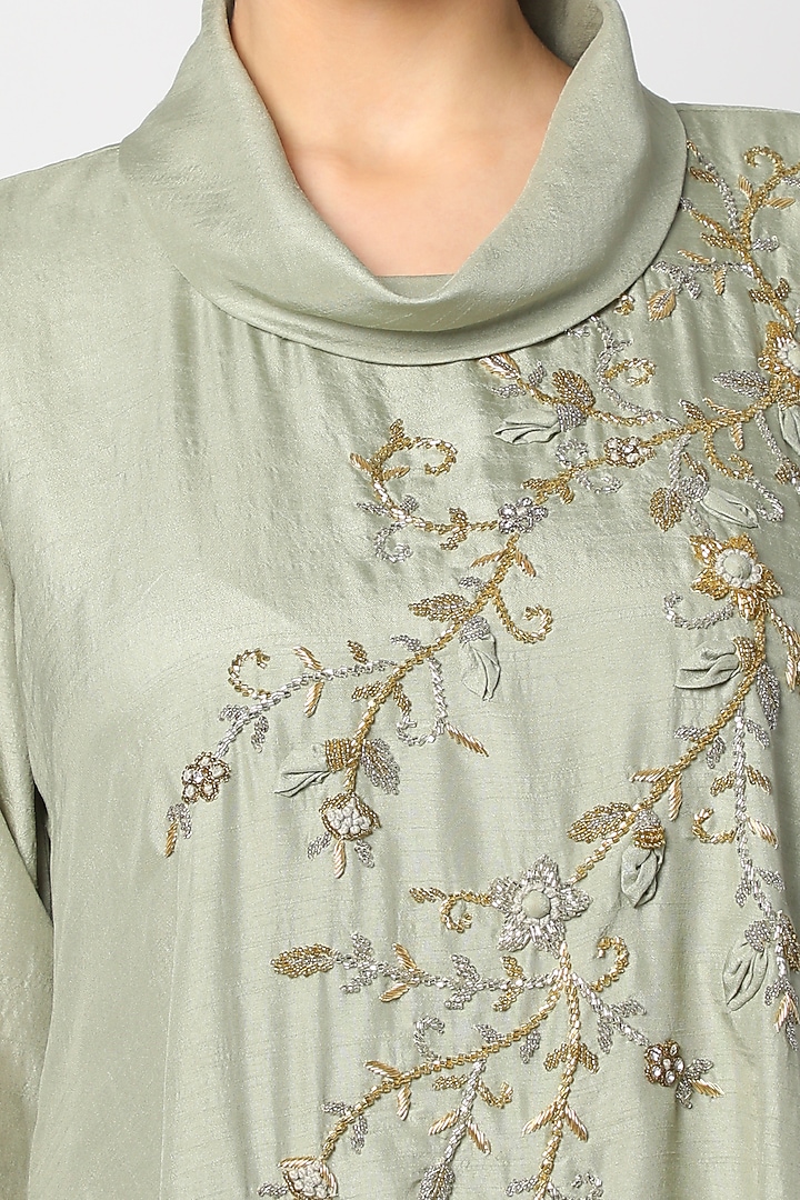 Greyish Green Zardosi Embroidered Tunic by zeel doshi thakkar at Pernia's Pop Up Shop