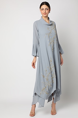 Grey Embroidered Tunic by zeel doshi thakkar