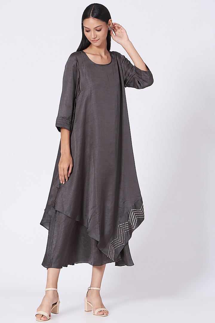 Grey Linen Satin Tunic Dress by zeel doshi thakkar