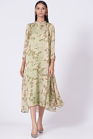 Beige Printed Tunic Dress by zeel doshi thakkar