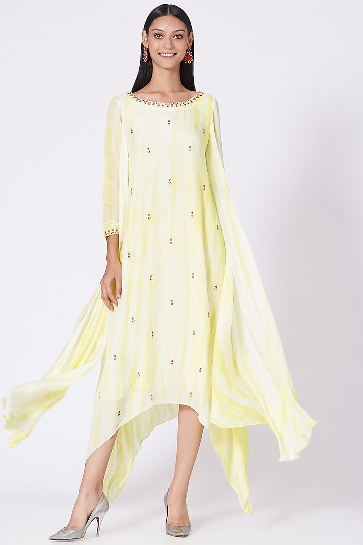 Light Yellow Embroidered Tunic Dress by zeel doshi thakkar