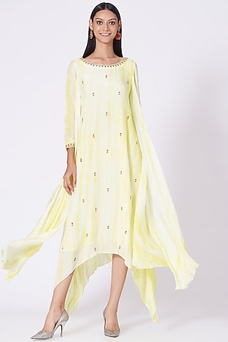 Light Yellow Embroidered Tunic Dress by zeel doshi thakkar