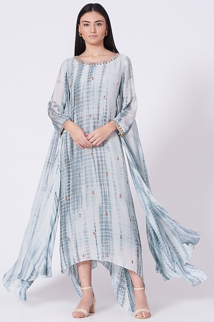 Arctic Grey Zardosi Embroidered Layered Tunic by zeel doshi thakkar at Pernia's Pop Up Shop