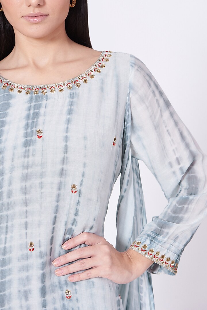 Arctic Grey Zardosi Embroidered Layered Tunic by zeel doshi thakkar at Pernia's Pop Up Shop