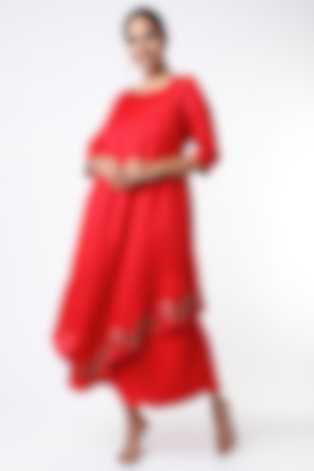Red Embroidered Tunic by zeel doshi thakkar