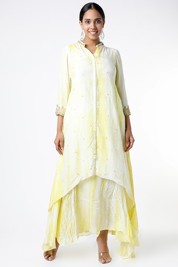 Yellow Silk Layered Tunic by zeel doshi thakkar