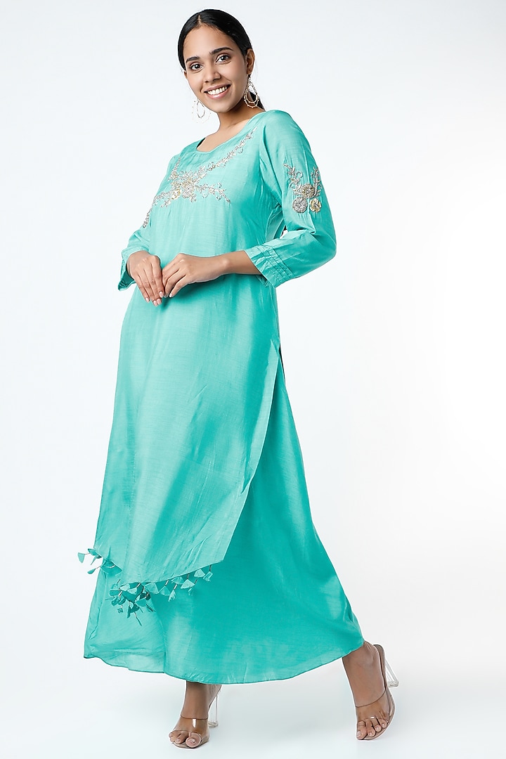Mint Green Embroidered Layered Tunic by zeel doshi thakkar