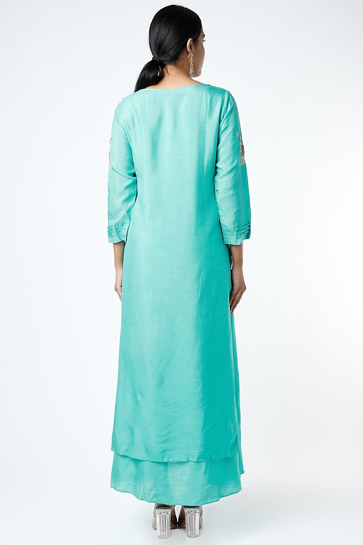 Mint Green Embroidered Layered Tunic by zeel doshi thakkar at Pernia's Pop Up Shop