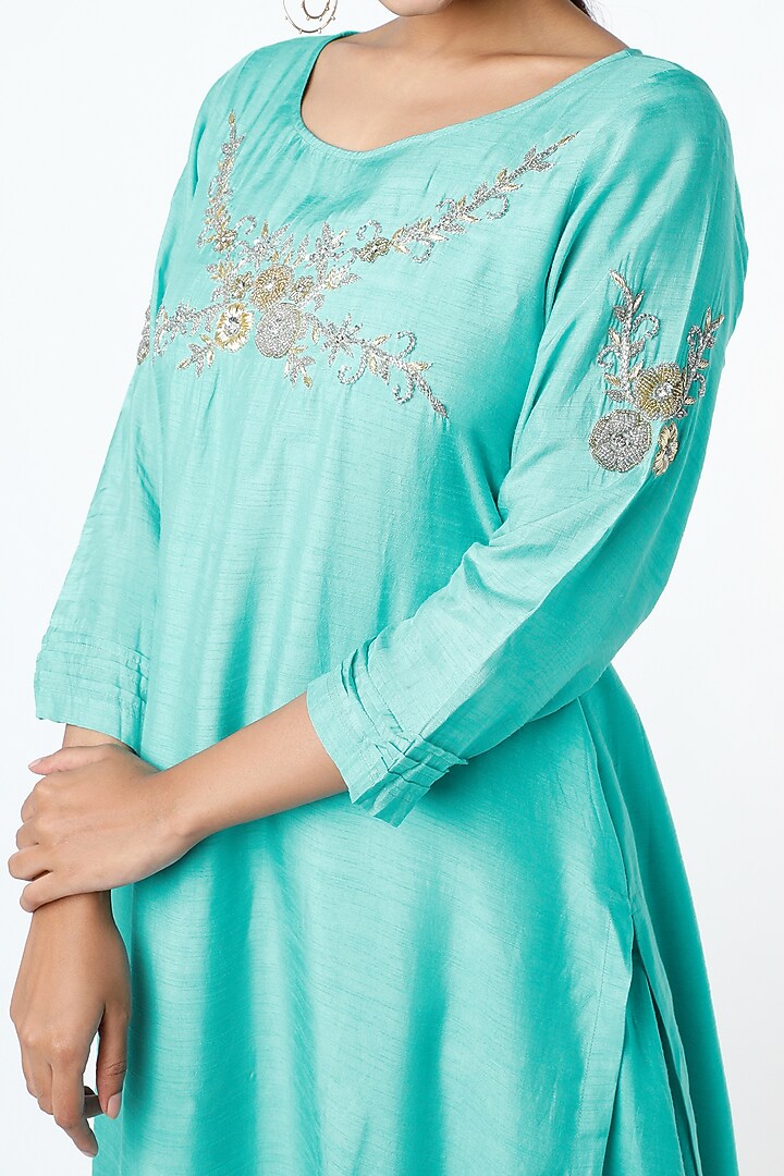 Mint Green Embroidered Layered Tunic by zeel doshi thakkar at Pernia's Pop Up Shop