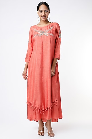 Orange Embroidered Layered Tunic by zeel doshi thakkar