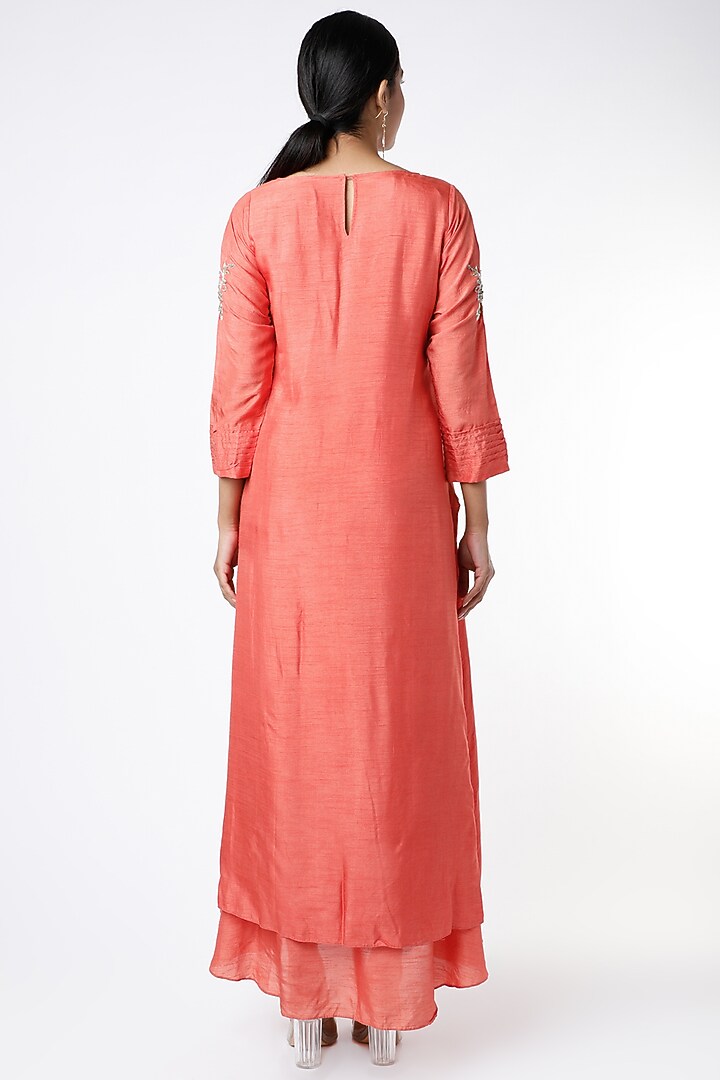 Orange Embroidered Layered Tunic by zeel doshi thakkar at Pernia's Pop Up Shop