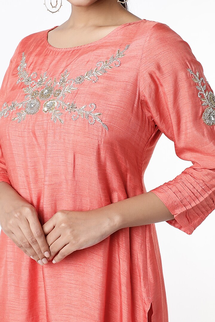 Orange Embroidered Layered Tunic by zeel doshi thakkar at Pernia's Pop Up Shop
