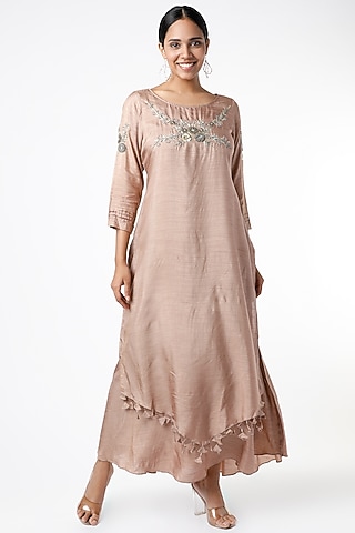 Brown Embroidered Layered Tunic by zeel doshi thakkar