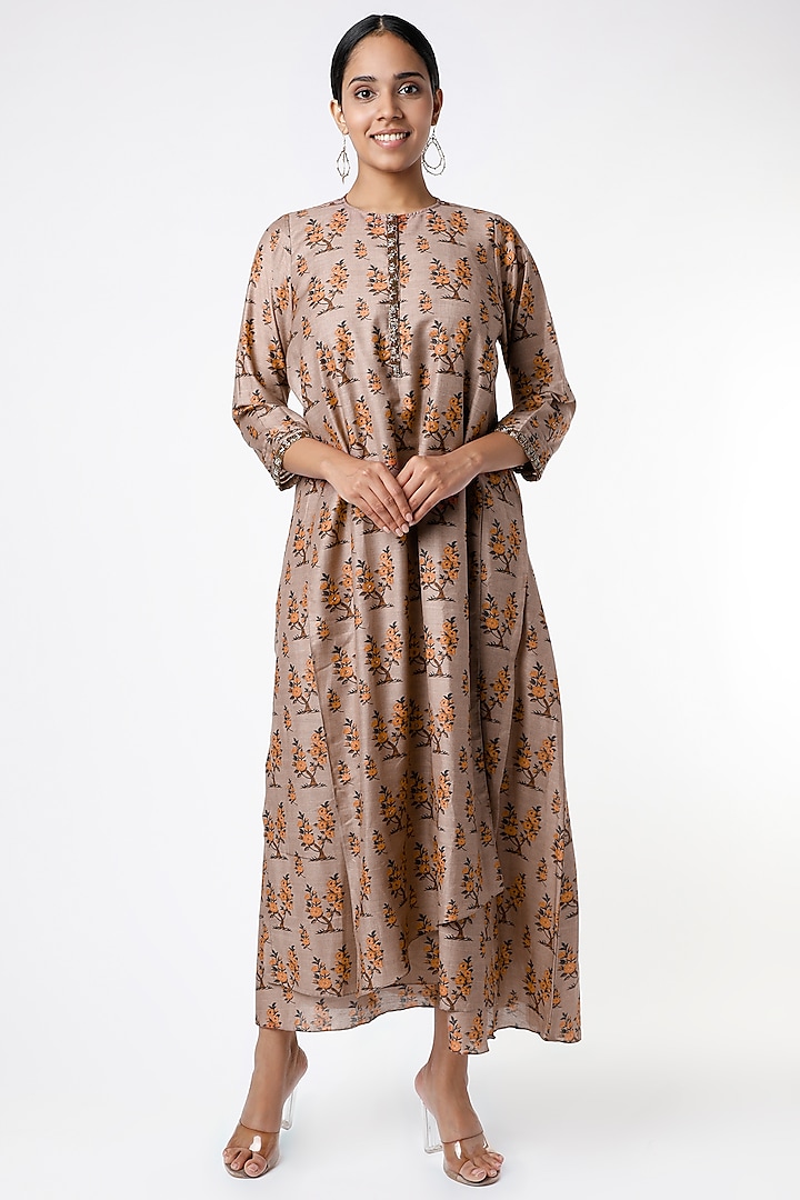 Brown Silk Layered Tunic by zeel doshi thakkar
