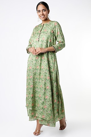 Emerald Green Silk Layered Tunic by zeel doshi thakkar