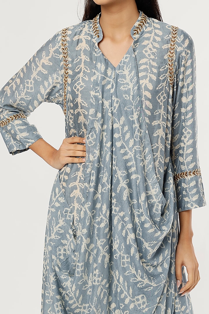 Sky Blue Taffeta Silk Draped Long Summer Dress by zeel doshi thakkar at Pernia's Pop Up Shop