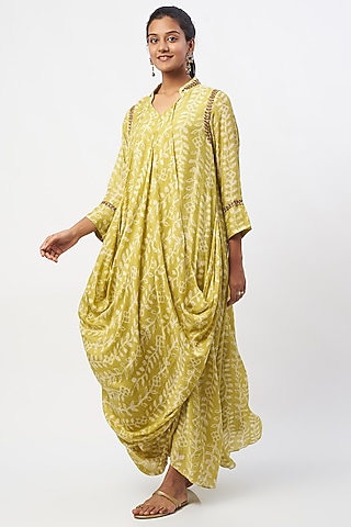 Green Embroidered Draped Dress by zeel doshi thakkar