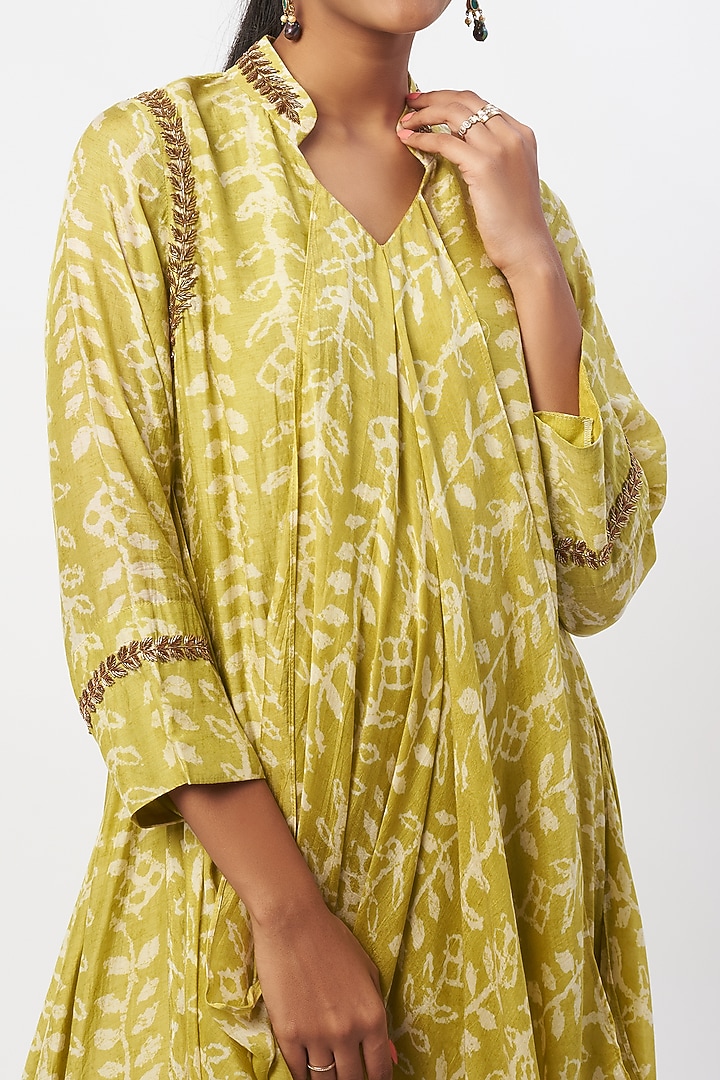 Green Embroidered Draped Summer Dress by zeel doshi thakkar at Pernia's Pop Up Shop