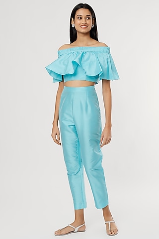 Sky Blue Taffeta Silk Pant Set by zeel doshi thakkar