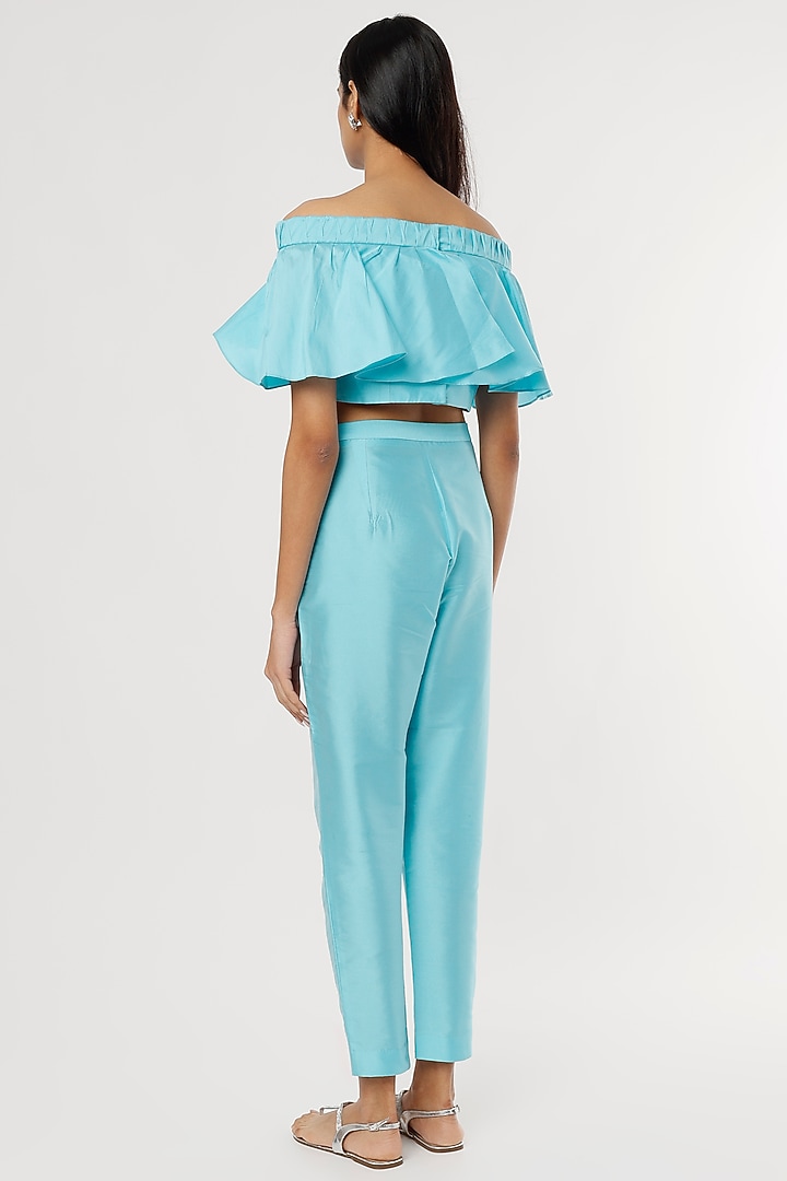 Sky Blue Taffeta Silk Pant Set by zeel doshi thakkar at Pernia's Pop Up Shop