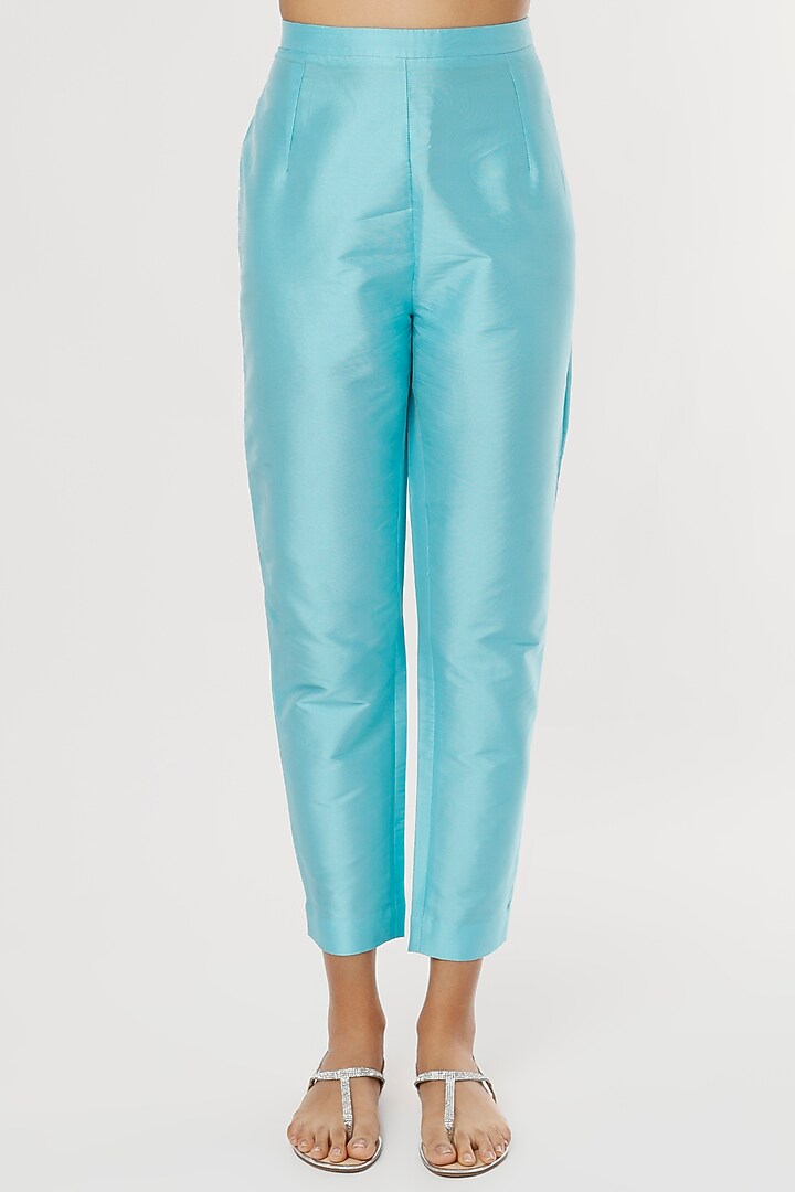 Sky Blue Taffeta Silk Pant Set by zeel doshi thakkar at Pernia's Pop Up Shop
