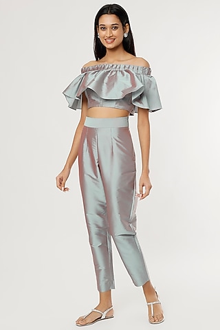 Grey Taffeta Silk Pant Set by zeel doshi thakkar