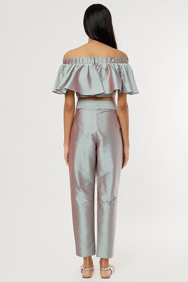 Grey Taffeta Silk Pant Set by zeel doshi thakkar at Pernia's Pop Up Shop