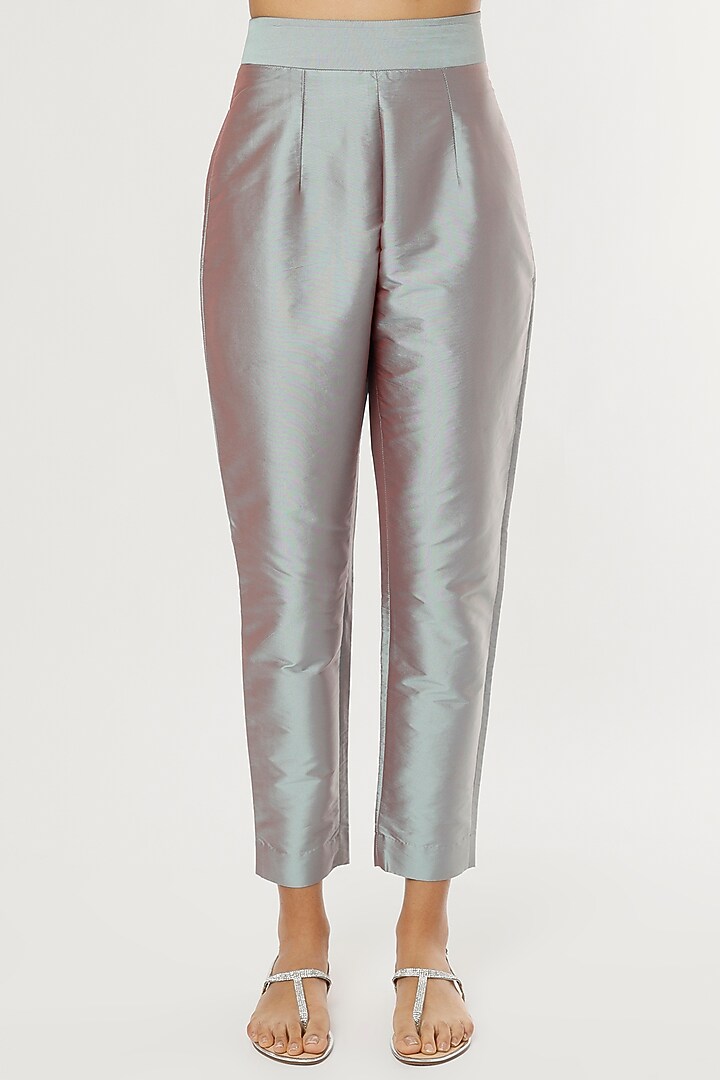 Grey Taffeta Silk Pant Set by zeel doshi thakkar at Pernia's Pop Up Shop