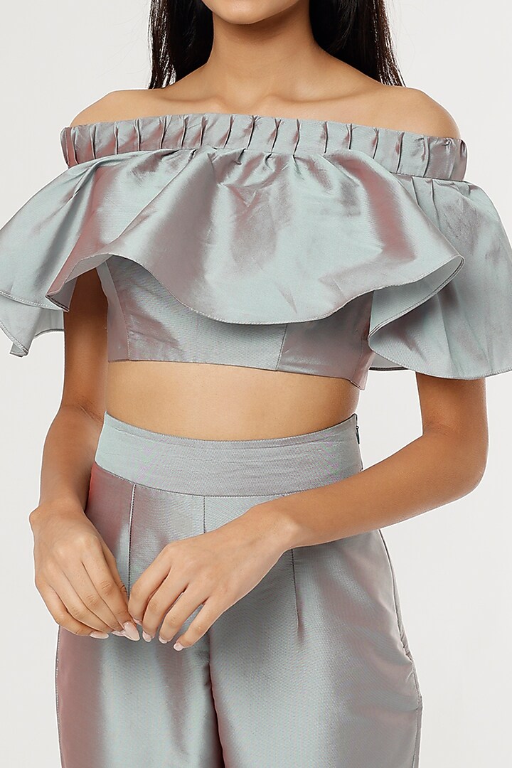 Grey Taffeta Silk Pant Set by zeel doshi thakkar at Pernia's Pop Up Shop
