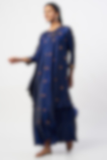 Cobalt Blue Embroidered Draped Dress by zeel doshi thakkar at Pernia's Pop Up Shop