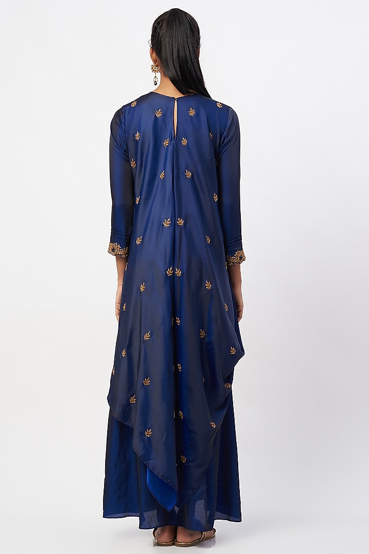 Cobalt Blue Embroidered Draped Summer Dress by zeel doshi thakkar at Pernia's Pop Up Shop