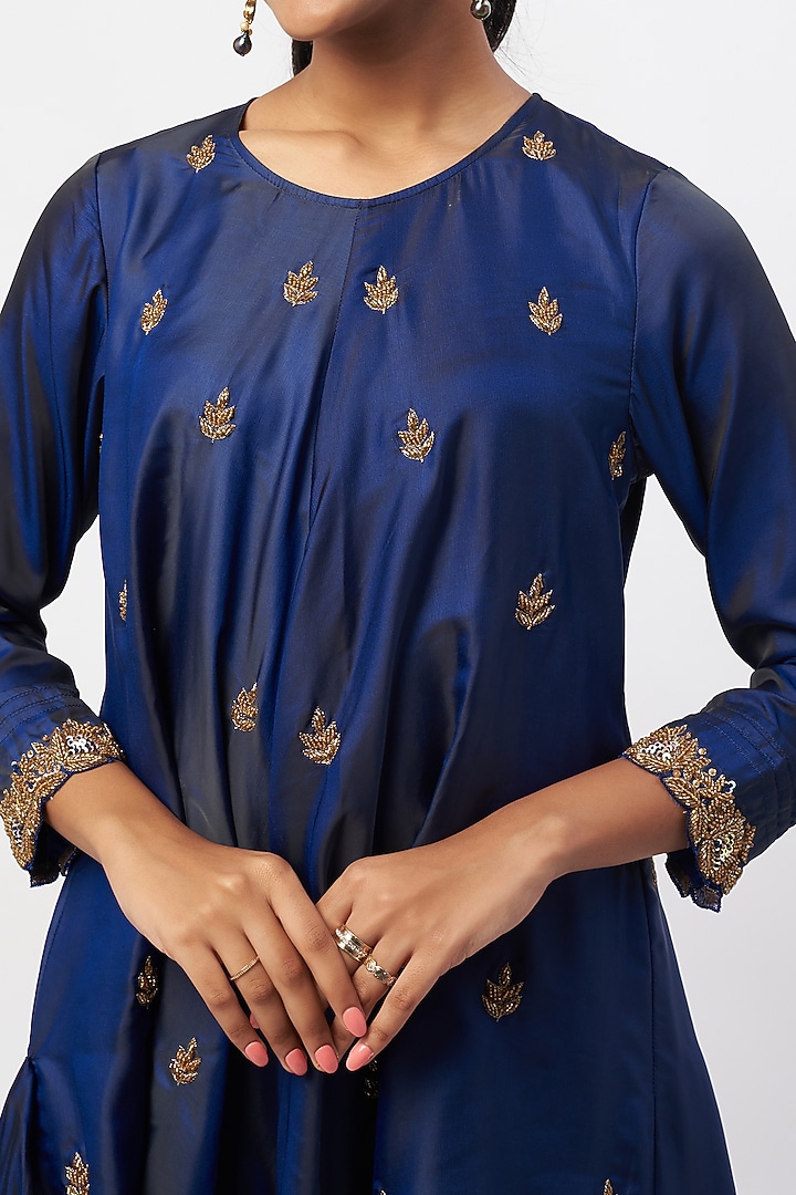 Cobalt Blue Embroidered Draped Summer Dress by zeel doshi thakkar at Pernia's Pop Up Shop