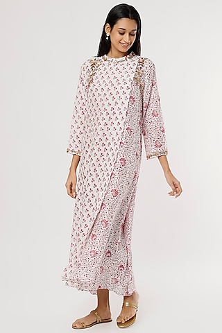 Blush Pink Embroidered Half & Half Tunic by zeel doshi thakkar