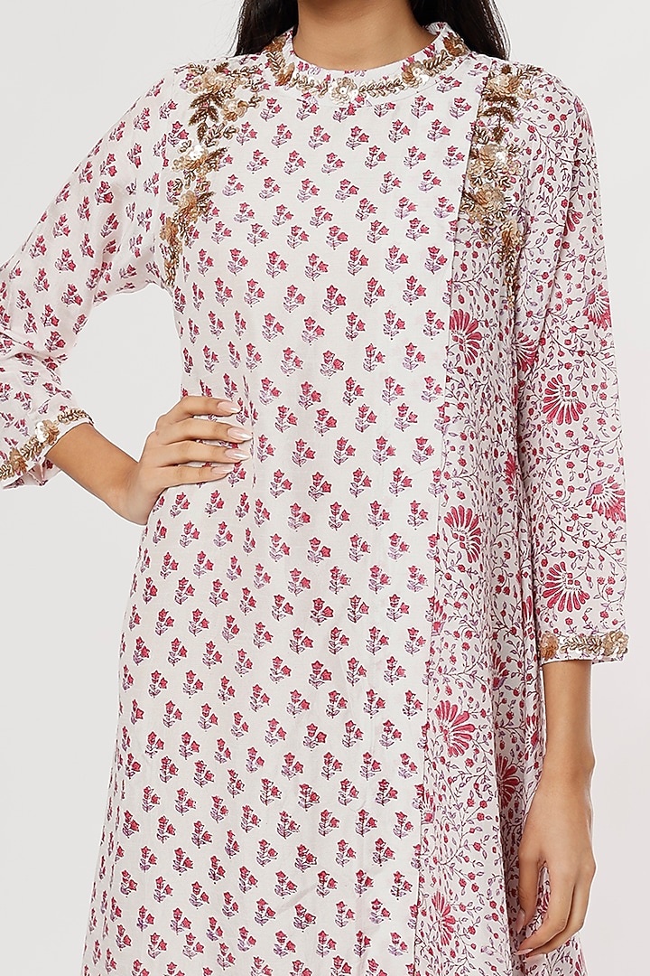 Blush Pink Embroidered Half & Half Tunic by zeel doshi thakkar at Pernia's Pop Up Shop