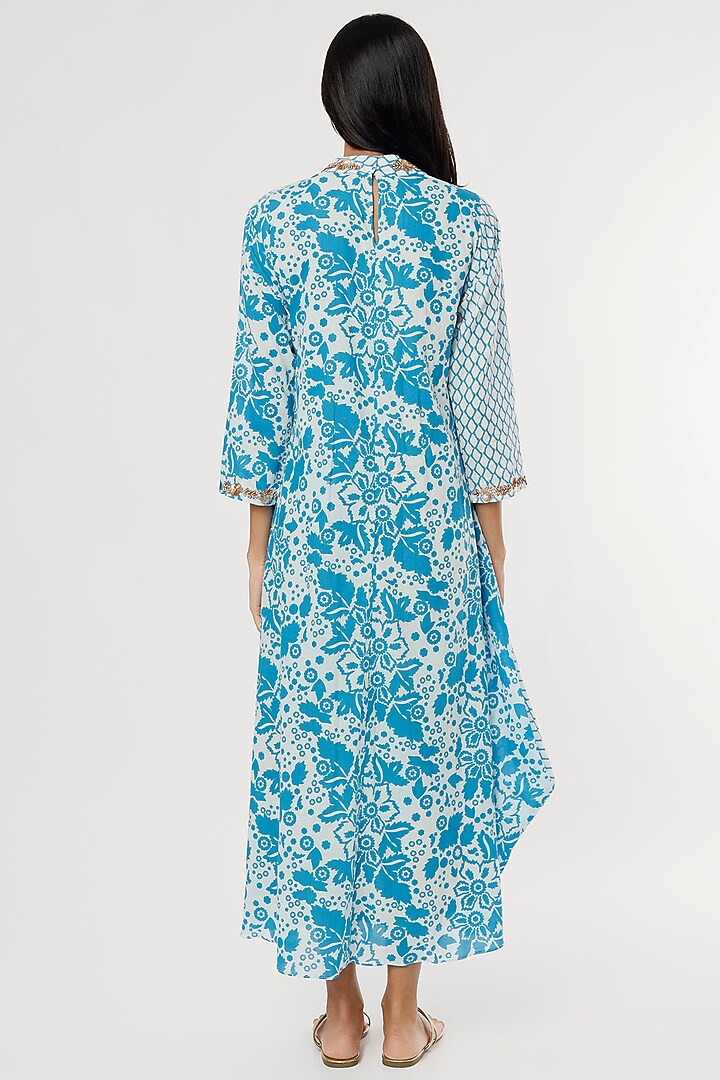 Turquoise Embroidered Half & Half Tunic by zeel doshi thakkar at Pernia's Pop Up Shop
