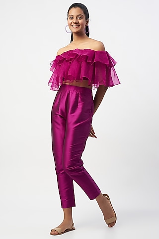 Purple Taffeta Silk Pant Set by zeel doshi thakkar