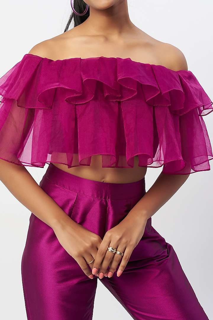Purple Taffeta Silk Pant Set by zeel doshi thakkar at Pernia's Pop Up Shop