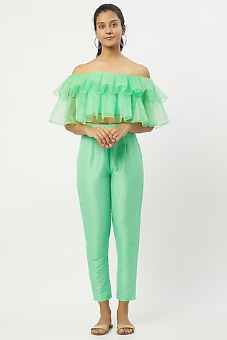 Mint Green Taffeta Silk Pant Set by zeel doshi thakkar