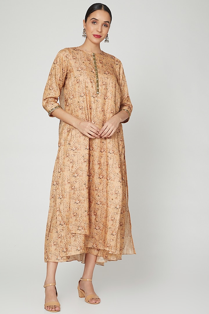 Gold Printed & Embroidered Tunic Dress by zeel doshi thakkar