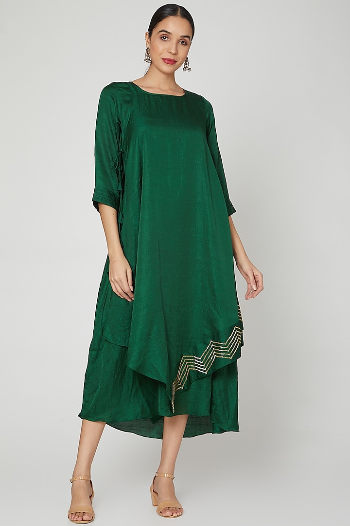 Mehendi Green Cape Tunic Dress by zeel doshi thakkar