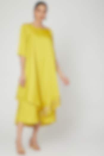Yellow Layered Tunic Dress With Tie-Up by zeel doshi thakkar