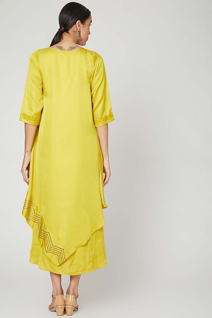 Yellow Layered Tunic Dress With Tie-Up by zeel doshi thakkar at Pernia's Pop Up Shop