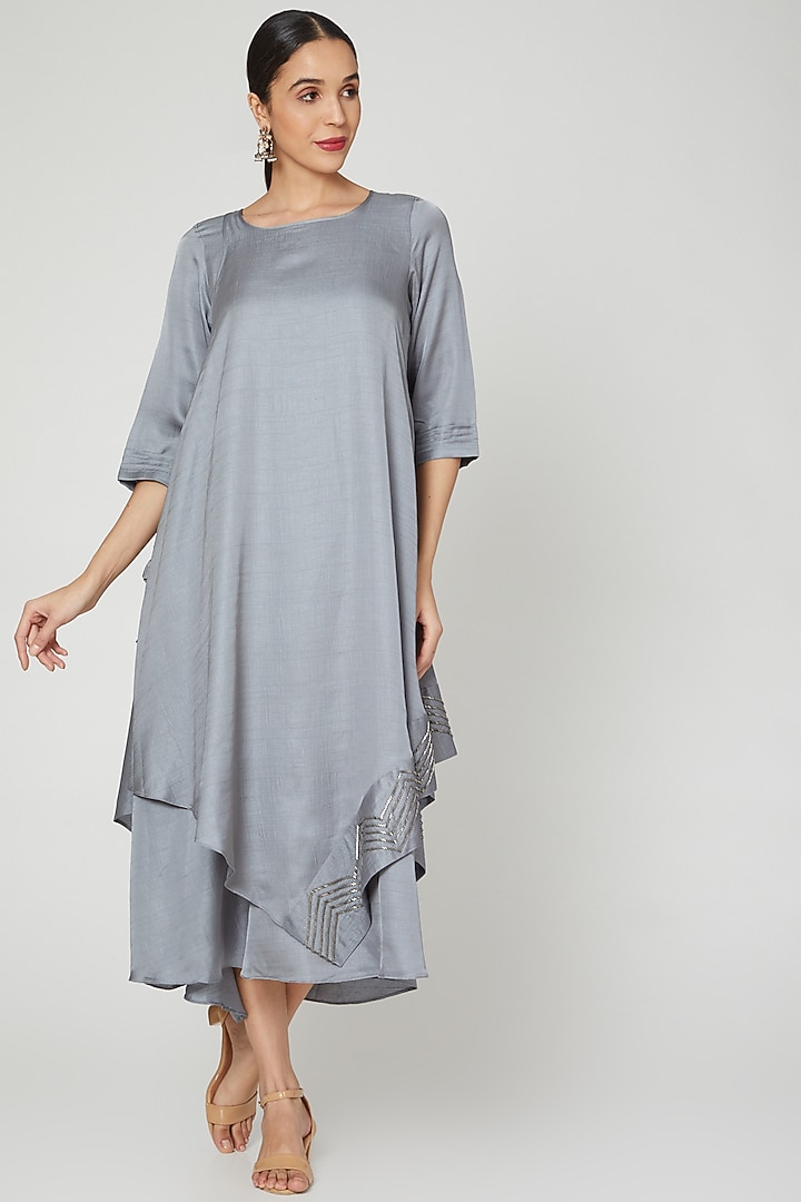Grey Cape Tunic Dress With Tie-Up by zeel doshi thakkar at Pernia's Pop Up Shop