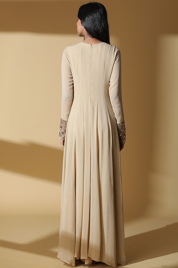 Gold Georgette Embroidered Wedding Anarkali Set by Zeefaa at Pernia's Pop Up Shop