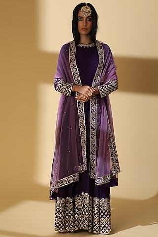 Purple Georgette Embroidered Anarkali Set by Zeefaa